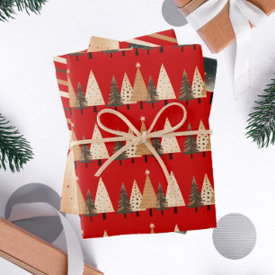 Festive Stripe Christmas Tree Wrapping Paper Sheets