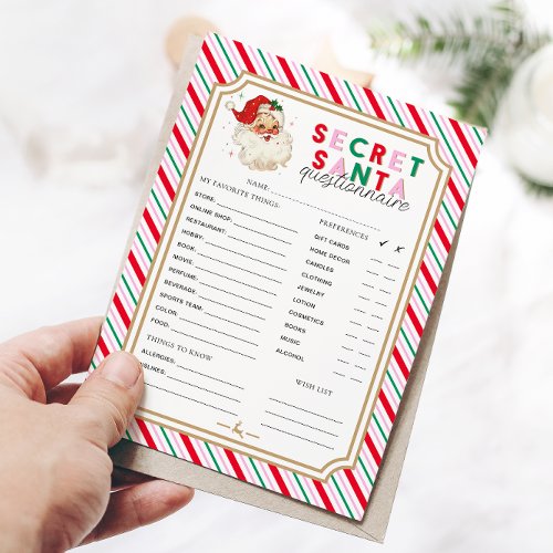 Festive Stripe ChristmasSecret Santa Questionnaire