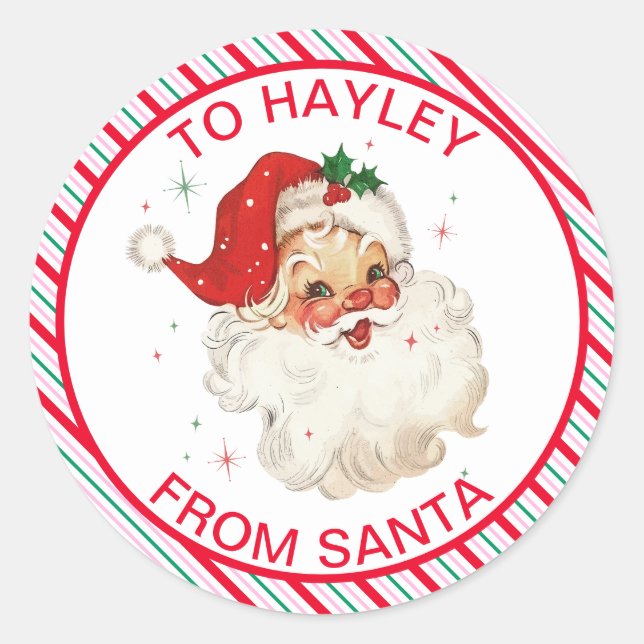 Festive Stripe From Santa Gift Classic Round Sticker (Front)