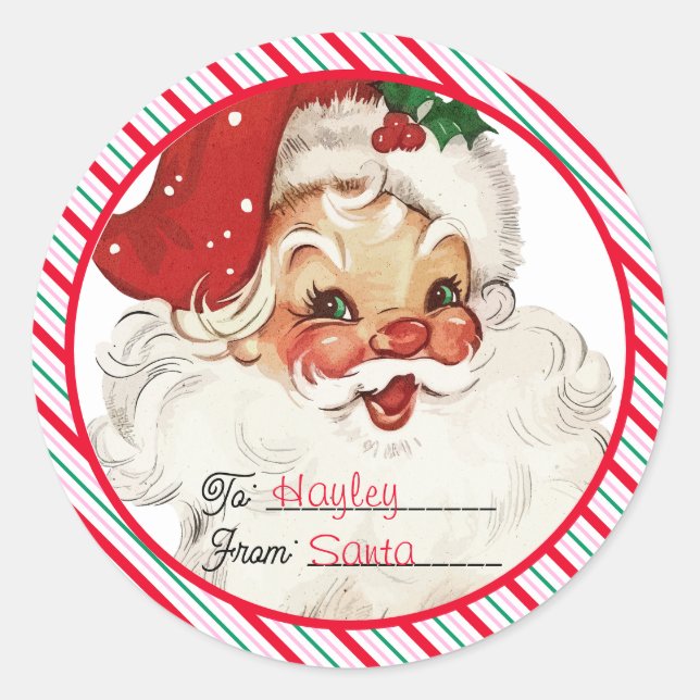 Festive Stripe From Santa Gift Classic Round Sticker (Front)