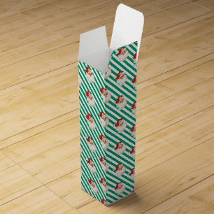Festive Stripe Green Retro Santa Christmas Wine Box