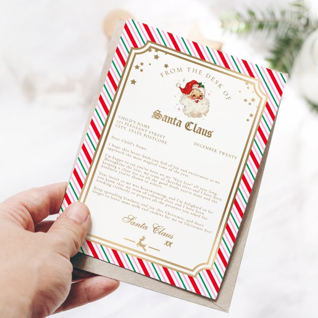 Festive Stripe Letter From Santa Foil Card (Letter From Santa Festive Stripe Gold Zazzle)