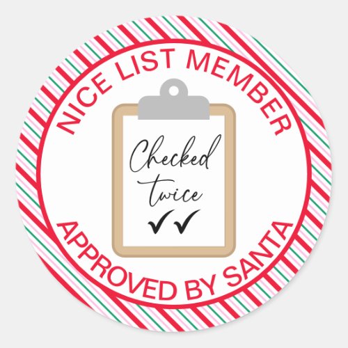 Festive Stripe Nice List Member Approved By Santa Classic Round Sticker