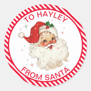 Festive Stripe Red From Santa Gift Classic Round Sticker