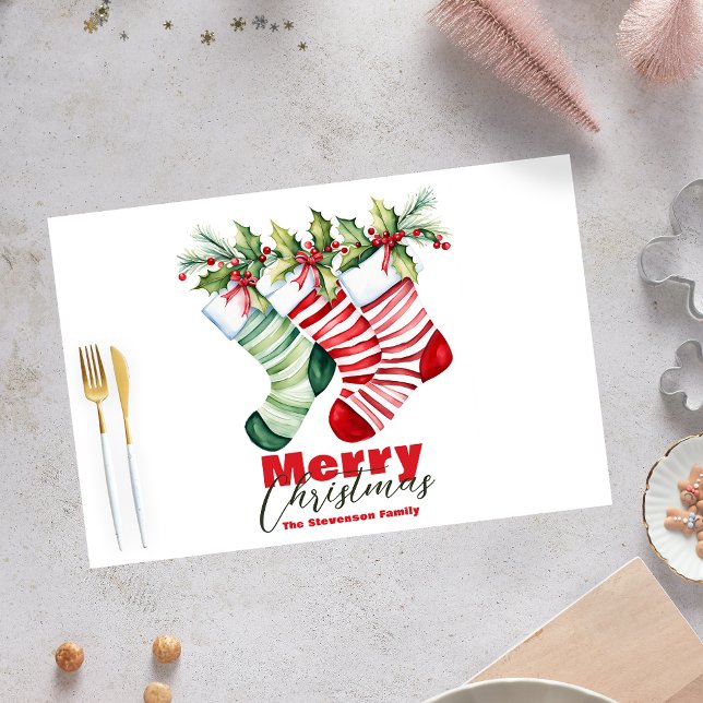 Festive Striped Stockings Christmas Paper Placemat (Creator Uploaded)