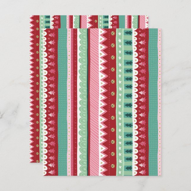 Festive Stripes Elf Christmas Scrapbook Paper (Front/Back)