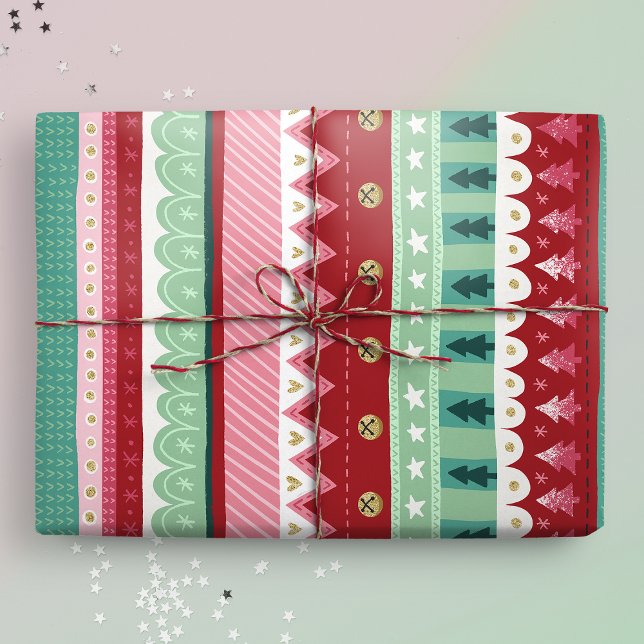 Festive Stripes Elf Christmas Wrapping Paper (Christmas stripes wrapping paper gift mockup)