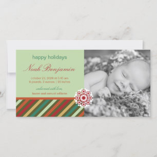 Festive Stripes Holiday Photo Birth Announcement