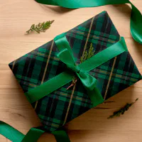 Festive Stylish Dark Forest Green Plaid Pattern Wrapping Paper -  Moodthology Papery