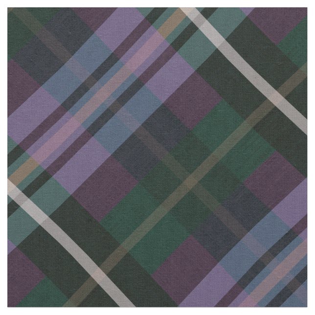 Festive Stylish Dark Purple & Green Plaid Pattern Fabric (Close Up)