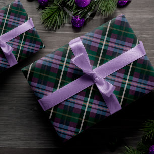 Festive Stylish Dark Purple & Green Plaid Pattern Wrapping Paper Sheets