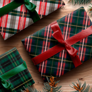Festive Stylish Multi-Colored Plaid Pattern Wrapping Paper Sheets