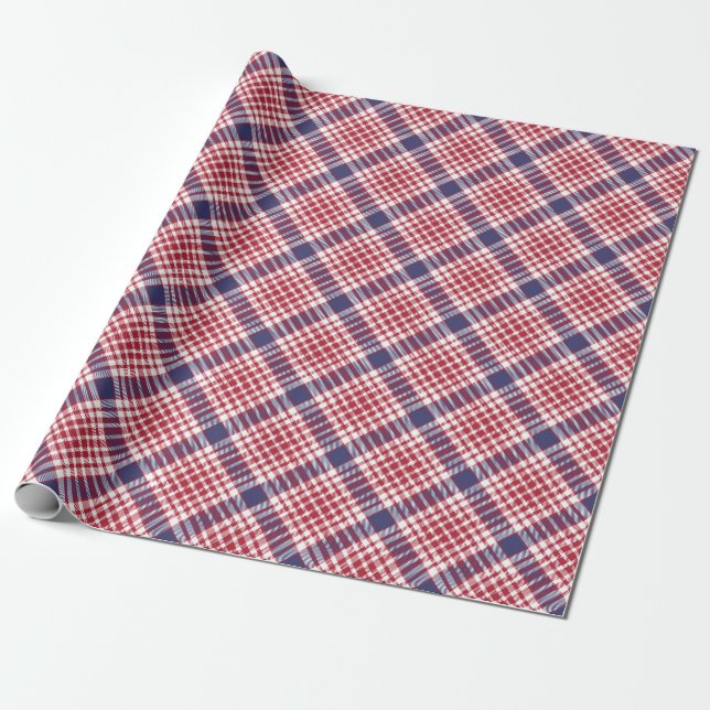 Festive Stylish Red White & Blue Tartan Pattern  Wrapping Paper (Unrolled)