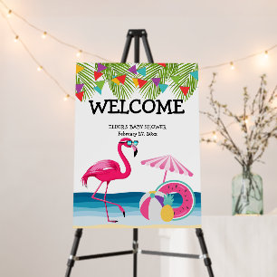Festive Summer Beach Pink Flamingo Baby Shower Foam Board