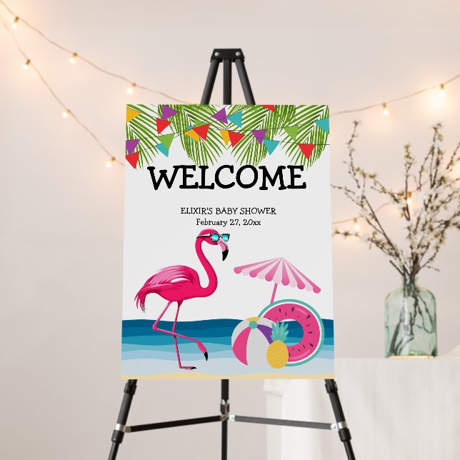 Festive Summer Beach Pink Flamingo Baby Shower Foam Board (In Situ (Stand))
