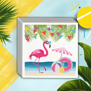 Festive Summer Beach Pink Flamingo Baby Shower Napkins