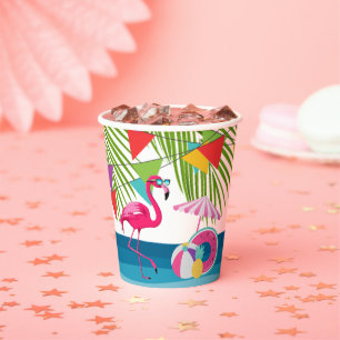 Festive Summer Beach Pink Flamingo Baby Shower Paper Cups