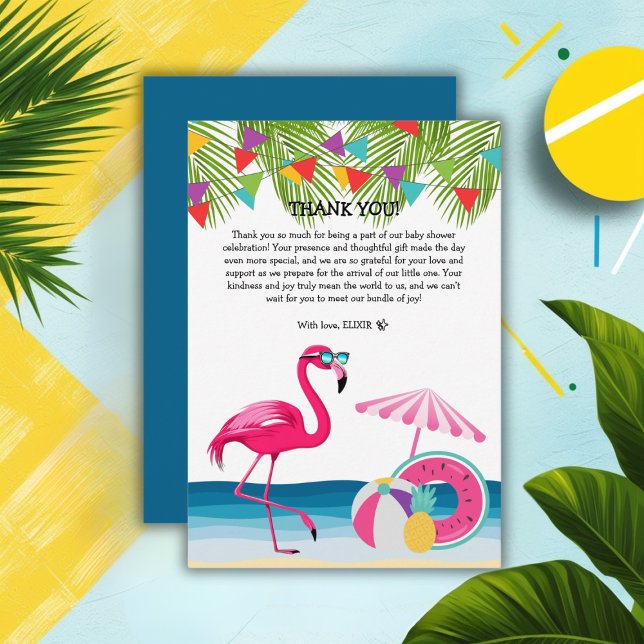 Festive Summer Beach Pink Flamingo Baby Shower Thank You Card (Creator Uploaded)