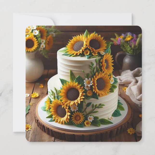 FESTIVE SUNFLOWER DECORATED BIRTHDAY CAKE CARD (Front)
