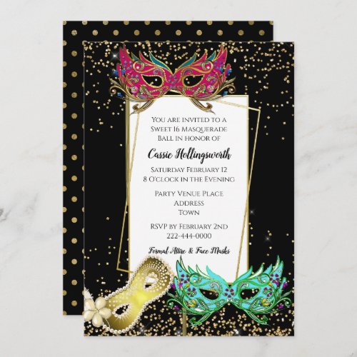 Festive Sweet 16 Masquerade Ball Invitation