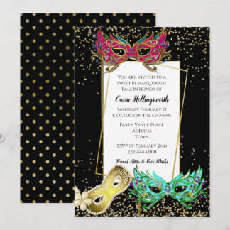 Festive Sweet 16 Masquerade Ball Invitation