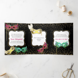 Festive Sweet 16 Masquerade Ball Tri-Fold Announcement