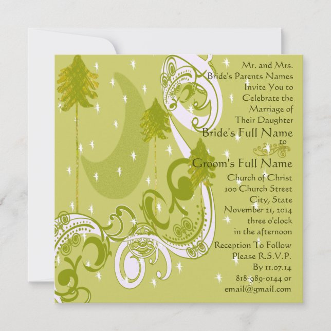 Festive Swirl Moon Tree Square Wedding Invitation (Front)