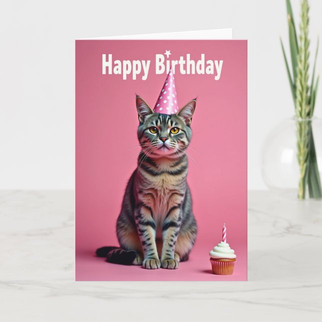 Festive Tabby Cat Birthday Card (Front)