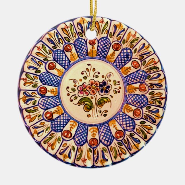 Festive Talavera Cinco Ceramic Ornament (Front)
