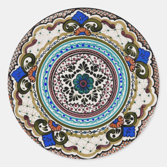 Festive Talavera Nueve Classic Round Sticker (Front)