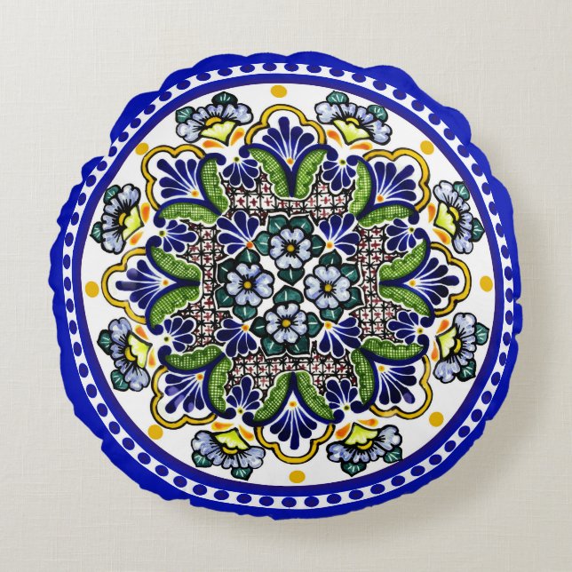 Festive Talavera Siete Round Pillow (Front)