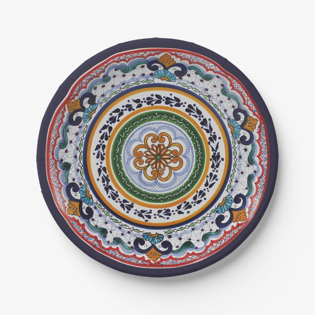 Festive Talavera Tres Paper Plates (Front)