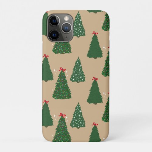 Festive Tan Christmas Tree Pattern iPhone 11 Pro Case