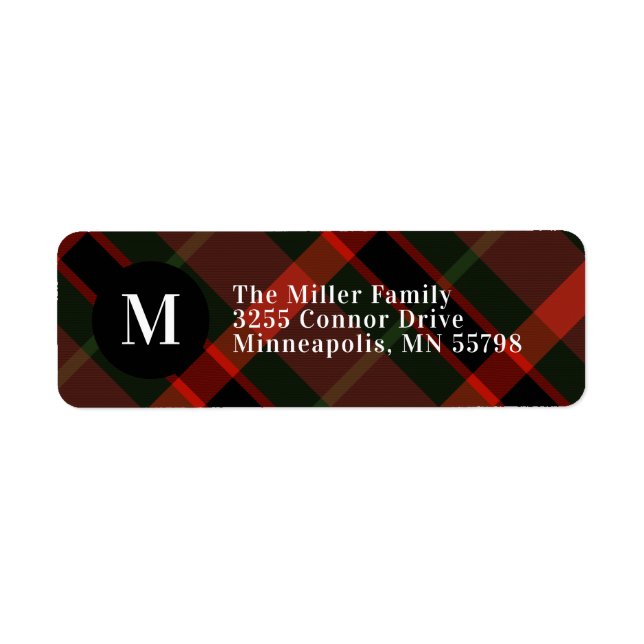 Festive Tartan Monogram Christmas Label (Front)