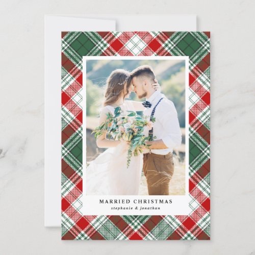 Festive  Tartan Pattern Married Christmas Photo Holiday Card