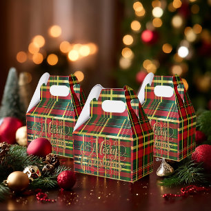 Festive Tartan Red and Green 'Merry Christmas' Favor Boxes