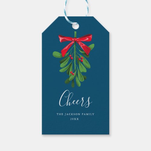 Festive Teal Christmas Mistletoe Gift Tags