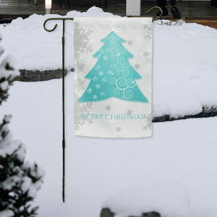 Festive Teal Christmas Tree Garden Flag
