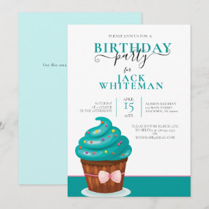 FESTIVE TEAL CUPCAKE BIRTHDAY PARTY INVITATION