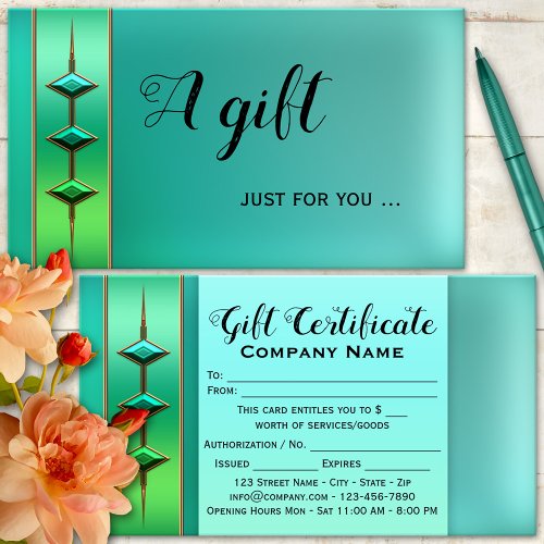 Festive Teal Green Gift Certificate Template