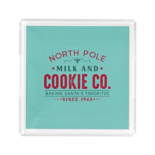 Festive Teal North Pole Milk and Cookie Co Acrylic Tray