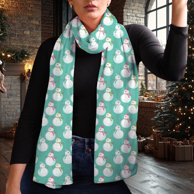 Festive Teal Snowman Pattern Winter Holiday Scarf (Creator Uploaded)