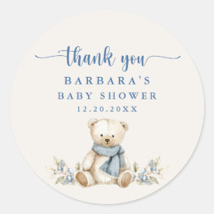 Festive Teddy Bear Beige Baby Shower Thank You Classic Round Sticker