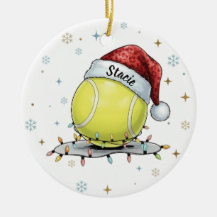 Festive Tennis Ball Holiday Design  Ceramic Ornament
