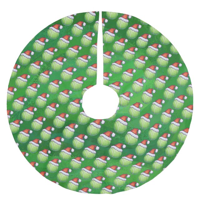 Festive Tennis Ball Pattern Christmas Green Brushed Polyester Tree Skirt (Front)