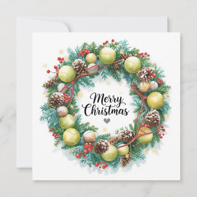 Festive Tennis Wreath for Christmas Holiday Card (Front)