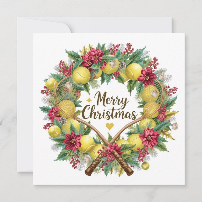 Festive Tennis Wreath for Christmas Holiday Card (Front)