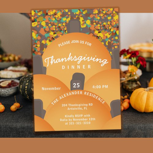 Festive Terrazzo Pumpkin Thanksgiving Dinner Invitation