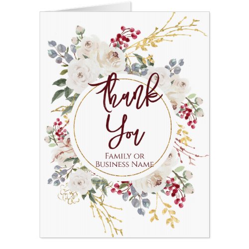 Festive Thank You Christmas Rose Floral Oversized Card