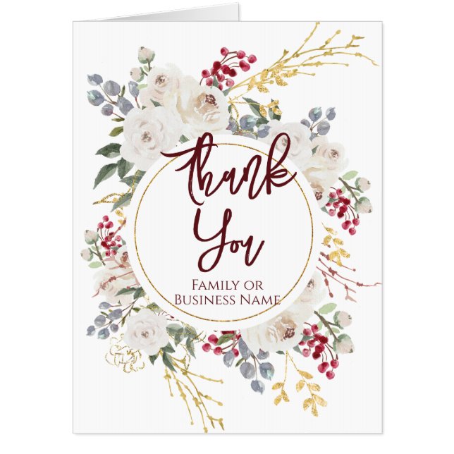 Festive Thank You Christmas Rose Floral Oversized Card (Front)